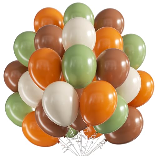 Globos Marrón Naranja Verde, 60 Piezas Globo de cumpleaños, Globos Látex Marrón, Globos Fiesta, 12in Globos Metalizados Látex Globo para Cumpleaños Boda Baby Shower Bautizo Decoración de Fiesta