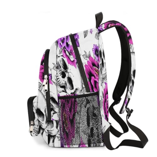 School Backpack for Boys Girls, Floral Skull Elementary School Bags Flowers Skull Lightweight Bookbag Laptop Backpack Casual Daypack Rucksack for Kids Teens4