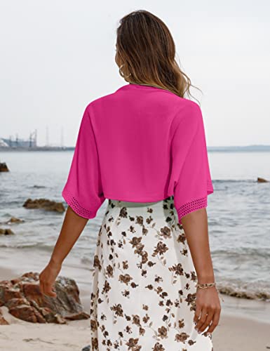 Image of Totatuit Women's Short Sleeve Bolero Shrug for Dresses Open Front Knit Cropped Cardigan Loose Sheer Cardigan Sweater