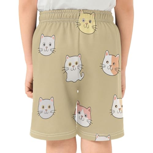 Cartoon Cats Athletic Shorts with Zipper Pockets, Youth Boys Athletic Running Shorts for Summer3