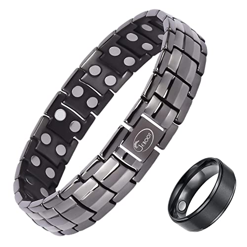 JEROOT Titanium Magnetic Lymphatic Drainage Ring and Bracelet for Men Women, Magnetic Therapy Ring and Bracelet for Arthritis Pain Relief Magnetic Lymph Detox Ring(19.76mm)