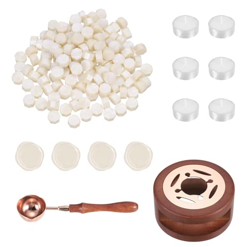 Cachet de cire kit complet PATIKIL avec cire à cacheter bleu, réchauffeur bois et bougies