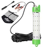 SF LED Underwater Fishing Light 100W Fish Attracting Light 13000lm Green Fishing Light Submersible for Dock and Boats IP68 Waterproof 24ft with Cigarette Lighter or Battery Clips to Provide Power
