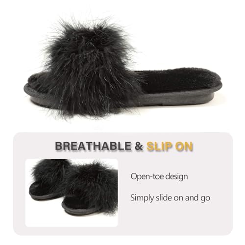 Image of Fur Story Women's Furry Slippers Open Toe Fuzzy Slippers Memory Foam Fluffy House Sandal