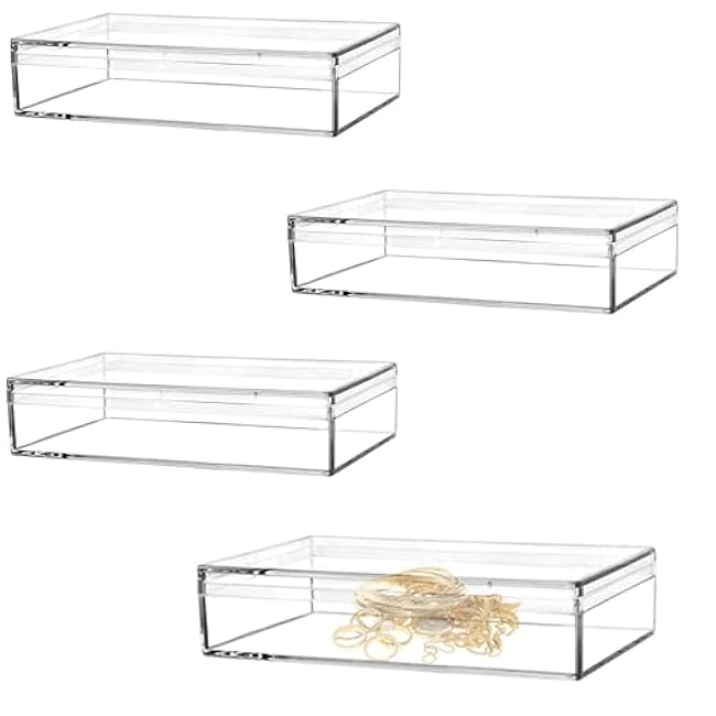 Clear Acrylic Box with Lids, 4 Pack 4.3x2.7x1 Inch Plastic Square Cube Candy Boxes Acrylic Storage Box for Wedding, Party, Treats, Coin, Jewelry Accessories