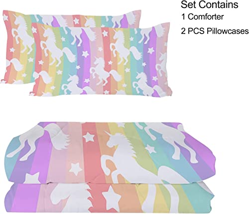 Milanket Rainbow Unicorn Twin Comforter Set For Girls, 3 Pieces Rainbow Bedding Sets With Zipper For Valentine's Day Comforter Cover For Women Men Adult Wedding Gift #TOP6