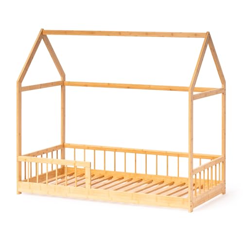 ATAA Cama Montessori Infantil de bambú Kids Modelo cabaña con diseño Seguro y Bordes Redondeados Estructura Natural 140x778x1427 cm