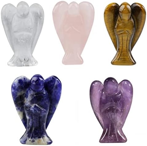 Rockcloud Healing Crystal Gemstone Carved Pocket Crystal Guardian Angel Figurines 1.5 inch
