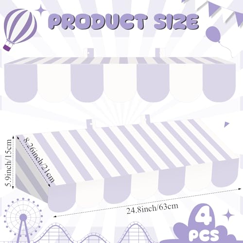 Image of Tallew 4 Pcs 3D Circus Awning Wall Decoration Carnival Awning for Halloween Carnival Theme Party Classroom Decorations(Purple and White)