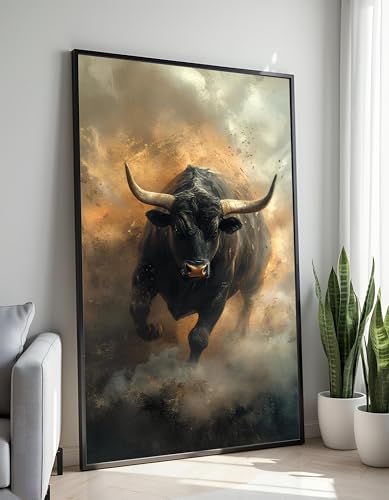 TONGYINLI Tableau sur toile représentant un taureau chargeant | Affiches et impressions de taureaux puissants, portrait abstrait d'animaux pour la décoration...