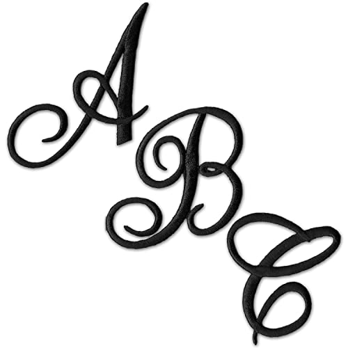 Monogramm-Buchstaben-Aufnäher, 26-teiliges Set, Schriftzug zum Aufbügeln, Set enthält alle 26 kursiven Buchstaben für Kleidung, Strümpfe und mehr. (groß, schwarz) Cover