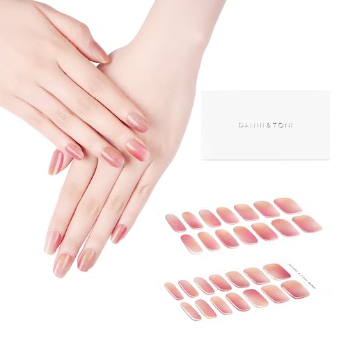 DANNI & TONI Semi Cured Gel Nail Strips Pink Ombre (Sunset Breeze) Tie-dye Semicured Gel Nail Wraps 28 Stickers