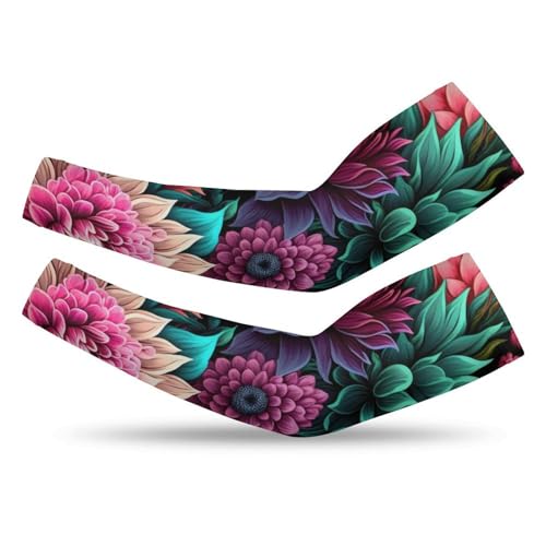 QiErDesign Colorful Flowers Sports Compression Arm Sleeves for Men & Women - Youth Arm Sleeve Baseball Volleyball Sleeves & Basketball Sleeve