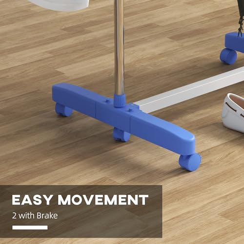 HOMCOM 3-Tier Clothes Airer, Stainless Steel Foldable Clothes Drying Rack with Wheels and Wings, Indoor and Outdoor, Easy Assembly, 142 x 55 x 152cm, Blue - Image 7