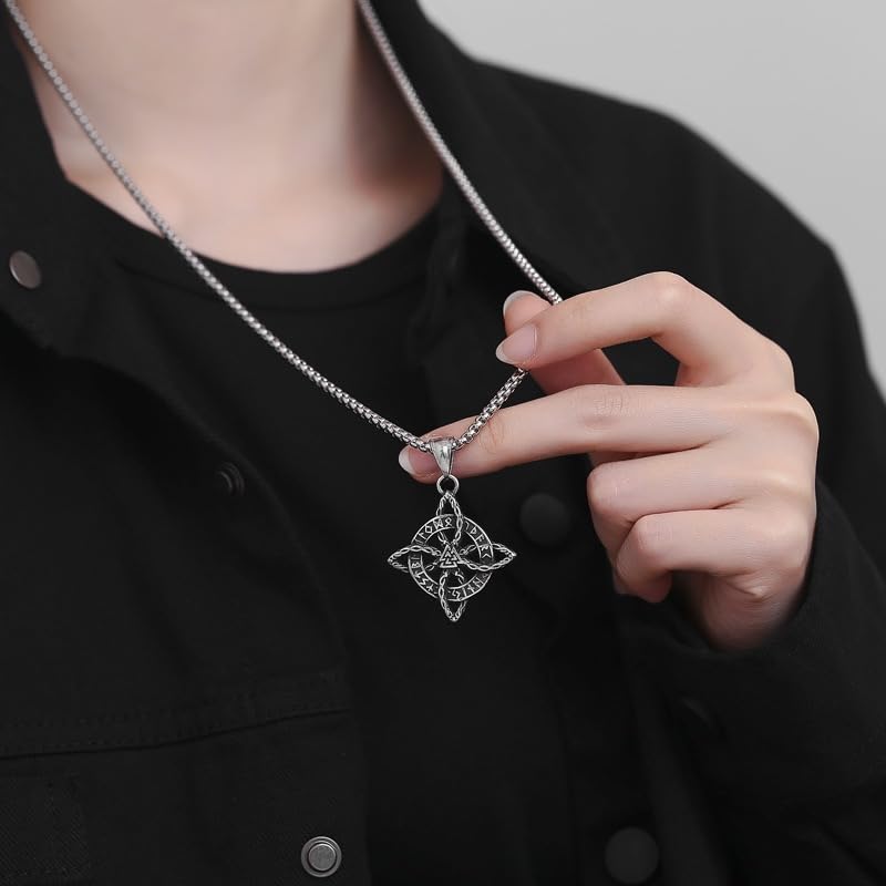 Witches Knot/Viking Rune Mannaz/Pentagram Necklace Amulet Pendant Jewelry Gifts for Women Men3