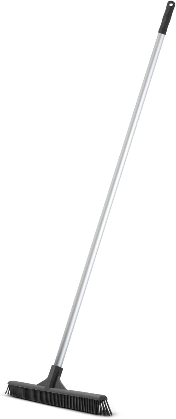 Superio 16"" Slim Silicone Salon Broom - Carpet Rake for Liquid, Human Hair, Pet Hair, and Fur Space Saving and Easy to Wash, Gray, 1281-993