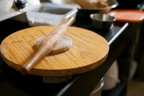 Natural Wooden Rolling Pin for Baking | Wood Belan Tapered Design Non-Stick Rolling Pin | Essential Kitchen Dough Roller for Fondant, Pizza, Pie, Cookie and Pastry,Dumpling (14 Inches)