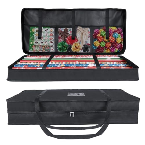 Priksia Bolsa de almacenamiento de papel de regalo de Navidad, almacenamiento de papel de regalo para rollos de papel, resistente, tela Oxford 600D, impermeable, organizador de papel de regalo para