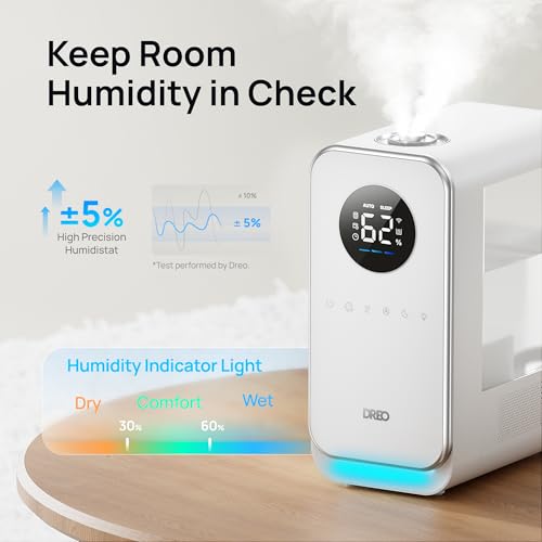 DREO Humidifiers for Bedroom, Top-filled Smart Quiet Cool Mist Humidifier for Large Room Home, Oil Diffuser & Nightlight, 50Hours Runtime for Indoor Plants, with Alexa/Google, White by DREO - Image 3