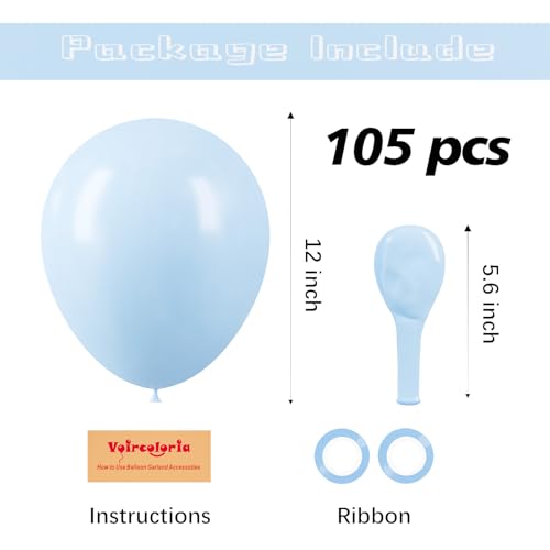 Image of Voircoloria 105pcs Baby Blue Balloons 12inch Party Latex Balloons for Birthday Graduation Baby Shower Anniversary New Year Holiday Party Decorations