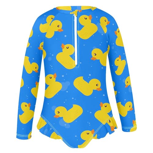 Image of One Piece Rash Guard Bathing Suit for Girls,Long Sleeve Swimsuit Quick Dry,Swimwear with Ruffle for Summer 3-12T