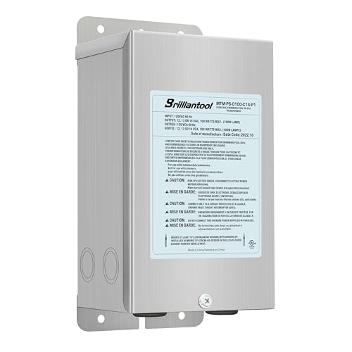 BRILLIANTOOL 100W Stainless Steel Casing Pool Light Transformer Convert 120VAC to 12V/13V/14V AC Multi-tap Weatherproof Transformer Intended for Pool/Spa Lights and Landscape Lighting (100 Watts)