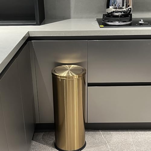 Image of 7.92 gallon /30L Gold Kitchen Trash Can with Swing Lid, Tall, Large Garbage Can, Commercial Brass Bathroom Waste Basket for Outdoor Shopping Mall Office Hotel Elevator Airport (30Lgold)