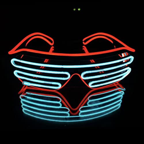 SOUTHSKY Persianas Gafas Neon LED con Luz de EL Alumbrar Noche para Adulto Hombre Mujer Halloween Traje Rave EDM Cosplay Partido (Rojo + Blanco)