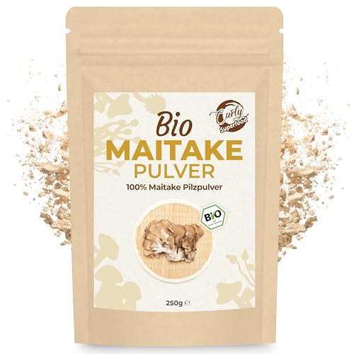 Curly Superfood Bio Maitake Pilz Pulver 250g - 100% reines Bio Maitake Pulver in Rohkostqualität aus kontrolliert biologischem Anbau von spezialisiertem Betrieb - Klapperschwamm Pilz Pulver