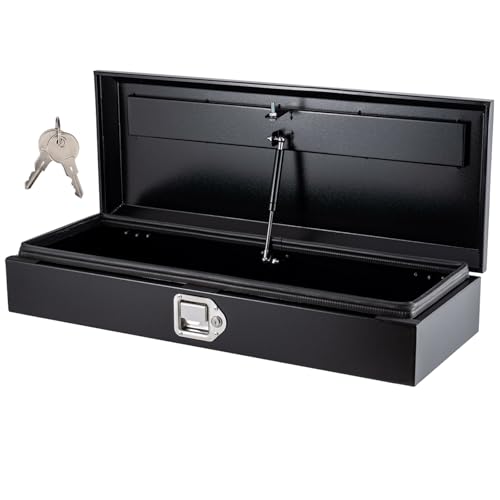 Steel Heavy Duty Truck Bed Tool Box Red Steel Metal Box PickUp Storage Organizer for Storage, Utility Trailer ToolBox for Truck, Pickup, RV, Trailer (Iron-Black, 34.5X12.75X6.4 INCH)