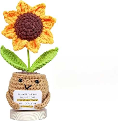 VELENTI Positive Sunflower Crochet Doll with Card - Inspirational Gift for Women with You're Awesome Message - Motivational Gifts for Sister, Teacher - Appreciation, Encouragement Gift, Friend Gifts