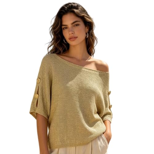 T-shirt en tricot à boutons dorés pour un look de bureau élégant