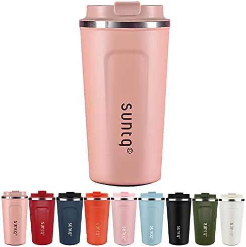 SUNTQ Reusable Coffee Cups Travel - Coffee Travel Mug with Leakproof Lid - Insulated Cup Thermal Mug - Stainless Steel Coffee Travel Cup - for Hot and Cold Drinks, 13oz/380ml, Coral Pink