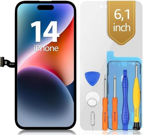 bokman Écran pour iPhone 14 (6,1"), Écran LCD de Rechange et Numériseur Tactile avec Kit d'Outils de Réparation, Remplacement Vitre Avant (Modèles A2649, A2881, A2884, A2883, A2882)