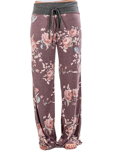 Image of Women Pajama Pants Comfy Lounge Wide Leg Casual Stretch Palazzo Drawstring Pj Bottoms Pants S-3XL
