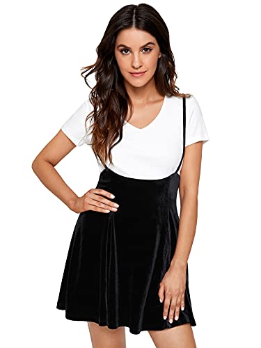 Shein Women's Basic High Waist Flared Velvet Suspender Skirt Overall Dress Without Tee Black Velvet Medium #TOP5