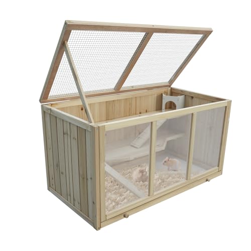 Hamsterkäfig aus Tannenholz 94 5 x 48 5 x 49 5 cm mit Plattformen Leiter und Hütte