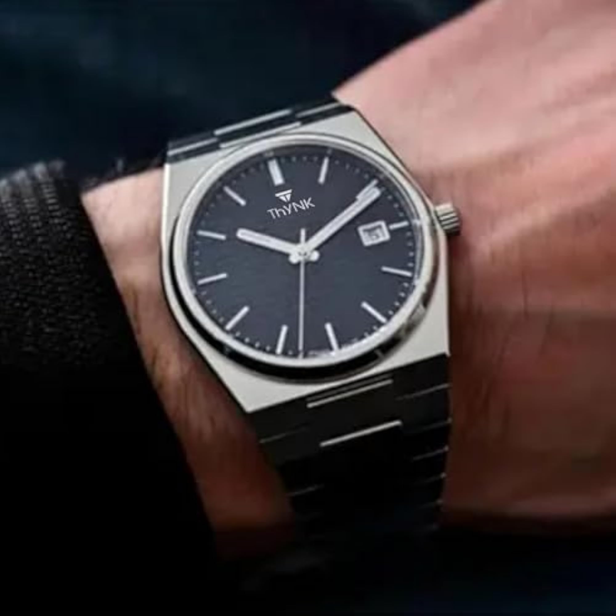 Men's Black Dial Steel Strap Watch, Classic Design