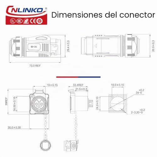 Conector impermeable IP68 contra fallos por humedad en tomas M24 4