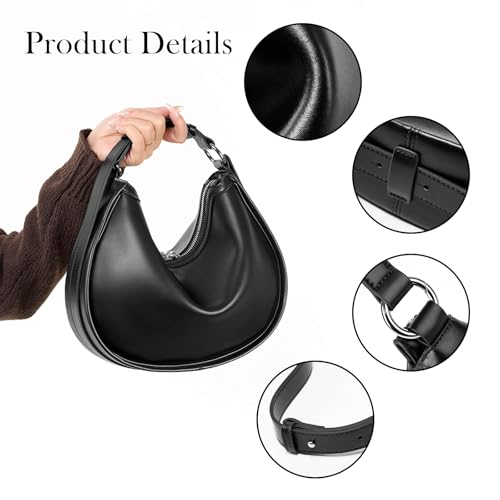 Image of MFFOR Genuine Leather Crescent Bags for Women, Half Moon Clutch Purses | Designer handbag, 12*3*10inch, Soft leather, Adjustable strap, Zipper closure