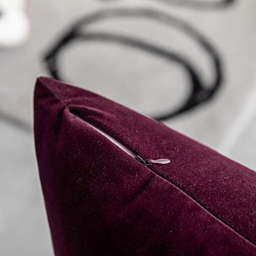 Image of Set of 2 Comfortable Velvet Throw Pillow Cases, Decorative Solid Cushion Covers for Sofa Couch and Bed - 20 inchx20 inch, Burgundy