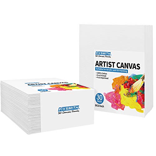Fixsmith Canvas Panels 30 Pack - 8 X 10 Inch Painting Canvas Panel Boards - 100% Cotton Primed Canvases - Classroom Pack - Artist Canvas Board For Acrylic, Oil & Tempera Painting #TOP3