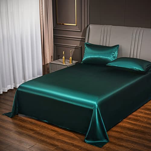 Ydtwnyq 3 Pcs Dark Green Satin Silky Duvet Cover Queen Size Luxury Silky Duvet Cover Sets Super Soft Bedding Set Solid Color 90"X90" Duvet Cover,2 Pillowcases(Queen,Dark Green) #TOP1
