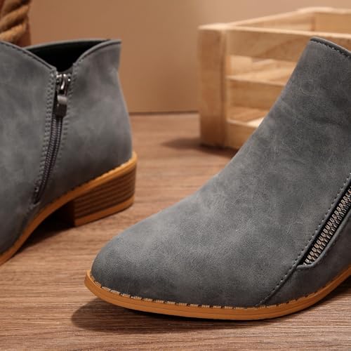 Botines de piel con tacón de ante y puntera puntiaguda para mujer 5