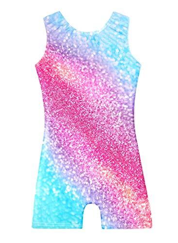 Leotards for Girls Gymnastics Toddler Dance Biketards Mermaid Unicorn Athletic Dance Wear Shiny Rainbow Blue Hotpink