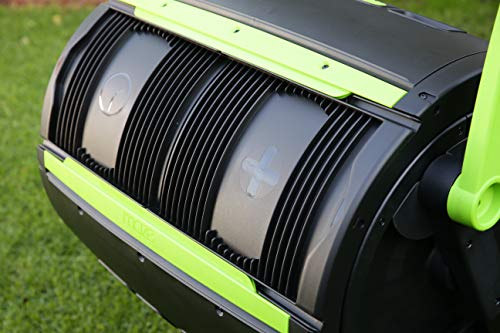 Two Stage 65 gal Compost Tumbler with Large Double Doors and Open Frame and Comes with Maze Compost Cart, 1.85 Gal Kitchen Caddie Compost Bin, 3 Rolls of Corn Bags and a Retractable Plant Caddie