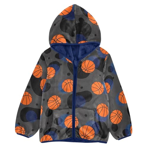 CHIFIGNO Orange Basketball Boy Hooded Jacket Light Soft Fleece Outerwear Jackets 3T