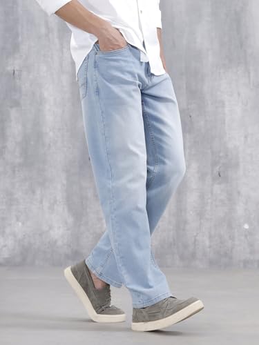 Image of WROGN Men's Anti Fit Jeans | 100% Cotton | Solid | Relaxed Casual Denim