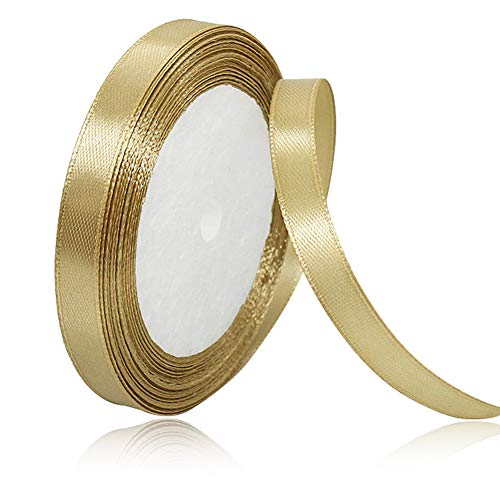 HLOMVE Champagne Gold Satin Ribbon, 3/8 Inch x 25 Yards for Gift Wrapping