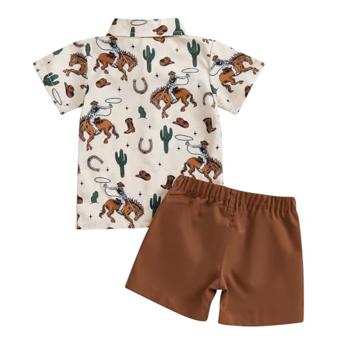 Toddler Baby Boy Western Outfits Horse Print Short Sleeve Button Up Shirts and Shorts Set 2Pcs Summer Clothes Sets3